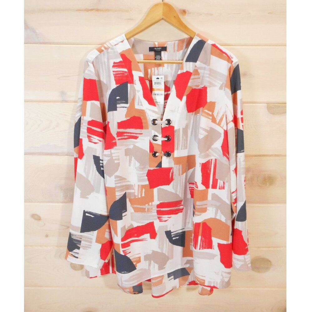 NWT Alfani Women's Plus size 24W Long Sleeve Tunic Top Artsy Brush Stroke Print